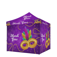 Branded 10x10 tent set with full canopy print, 4 full walls, table cover, and 40mm aluminum frame
