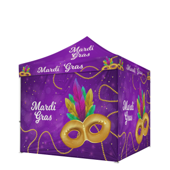 Branded 10x10 tent set with full canopy print, 4 full walls, table cover, and 40mm aluminum frame