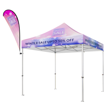 Branded 10x10 event tent with aluminum frame and full-color custom printing