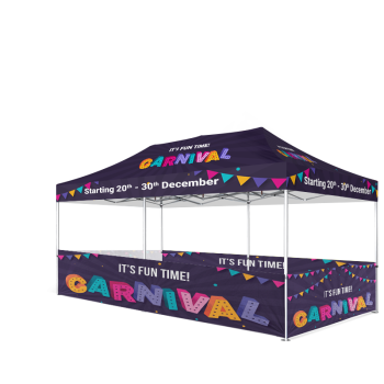 10x20 canopy tent with custom printed top and four half walls, perfect for outdoor events, trade shows, and promotions