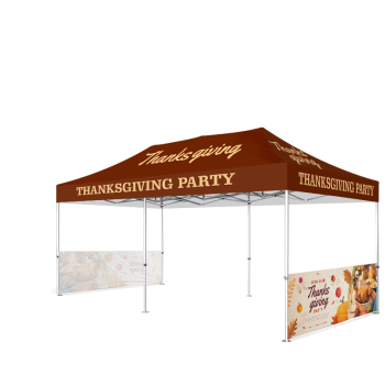 10x20 pop up tent with custom printed top and two half side walls, perfect for outdoor events and brand promotions