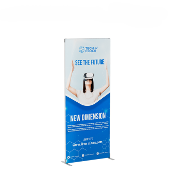 Promotional fabric pop-up banner stand with custom graphics for trade shows