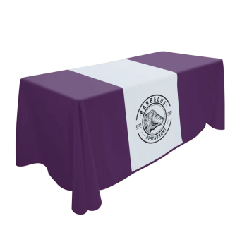 Branded Purple Table Throw with Custom Logo Runner Display
