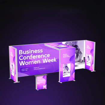 Trade show lightbox booth with Backdrop, Left Sidewall, Right Sidewall, front Archway , Top Archway 