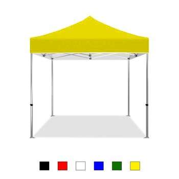 Yellow easy up tent with heavy-duty frame, canopy top and sizes