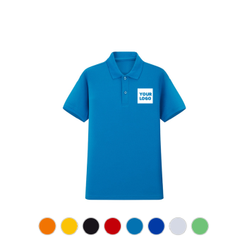 Men's Polo Shirt-Embroidery, Sky Blue, Logo Mockup Red, Black, Green, Blue Swatches Vibrant