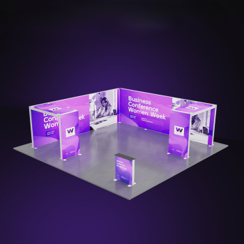 Large exhibition booth with modular SEG lightbox panels – complete display setup on trade show floor