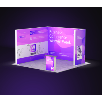 Modular exhibition displays with Backlit, Corner booth, Side panel, Counter table
