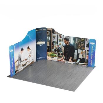 Trade show booth curved wall display with custom graphics