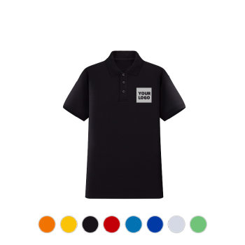 Men's Polo Shirt-Reflective Print, Black. High-vis safety workwear uniform. Custom logo placement.

