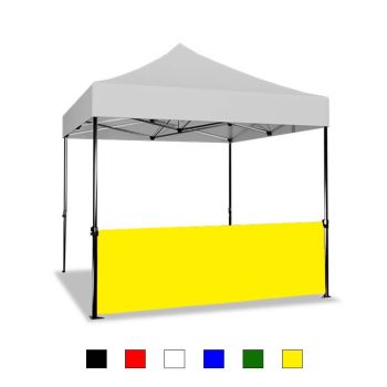 Solid color canopy tent half wall with support bar for outdoor vendor booths and event displays

