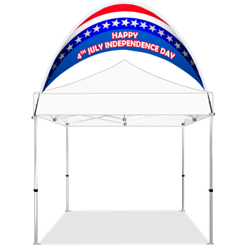 Festival canopy tent with branded arch banner, outdoor event marketing
