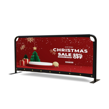 Full-color dye-sublimation printed barricade cover wrapped around standard metal barricade.