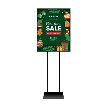Adjustable Poster Stand with anti-glare lens for indoor displays, trade shows, restaurants, and corporate signage