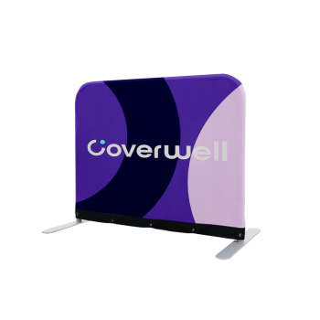 crowd control barrier with custom printed fabric cover on metal frame
