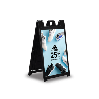 Outdoor sidewalk sign A-Frame Signicade, double-sided, quick-change recessed graphic panels, weatherproof.