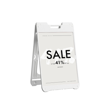 Durable Simposign II White A-frame sign with double-sided posters, ideal for storefronts and events.