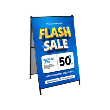 Portable aluminum A-Frame sign with snap-open frame for quick graphic changes