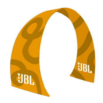 10ft tapered arch display with orange printed fabric for trade show branding