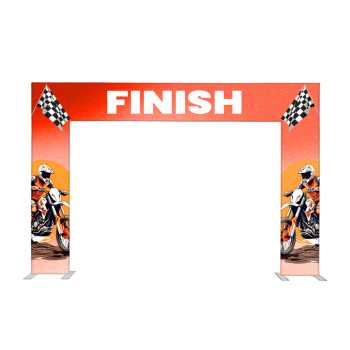 Square Door Arch Display – flat event arch with finish line graphics.