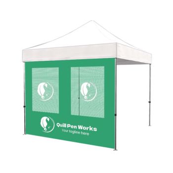Custom canopy sidewall with roll-up mesh windows for branding, ventilation, and outdoor vendor booths