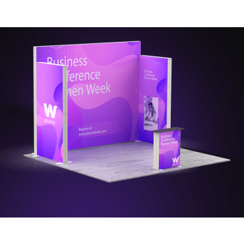Backlit trade show wall with Backlit, Two side panel & Counter table
