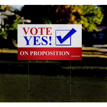 Custom HIP reflective political lawn sign, full-color UV print, 5 mm corflute, visible day and night, weather-resistant