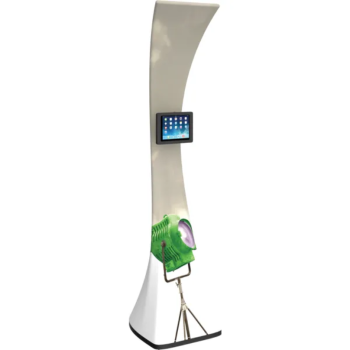 Formulate iPad kiosk 02 display stand with integrated tablet holder and graphic panel