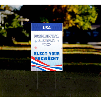 Custom HIP reflective political lawn sign on 5mm corflute, full-color print, visible day and night for outdoor campaign and election use.