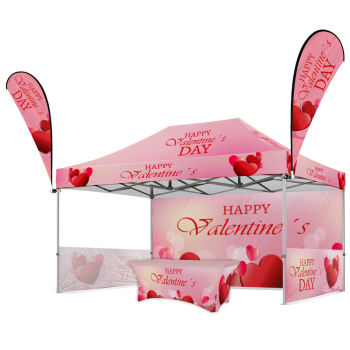 10 x 15 Gazebo With Top & Back Wall & Two Half Side Wall & Two Flags & Table Cover 