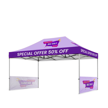 Custom 10x15 Tent with Full-Color Top and Two Half Walls – Easy Setup, Sturdy Frame, Outdoor Ready