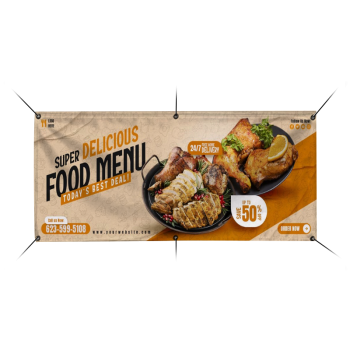 Custom Restaurant Banner Design – Yellow and Black Food Menu Banner