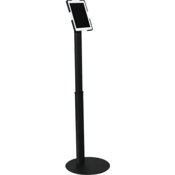 Compact tablet floor stand with adjustable holder for small spaces