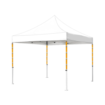 Tent leg high visibility covers installed on pop-up canopy for safety